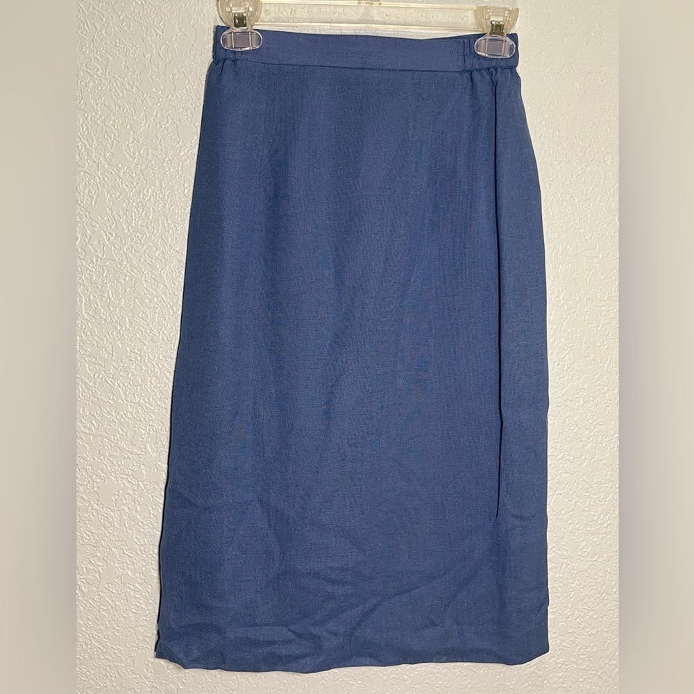 Vintage ‘80’s Japanese Steel Blue Midi Pencil Skirt Size XS